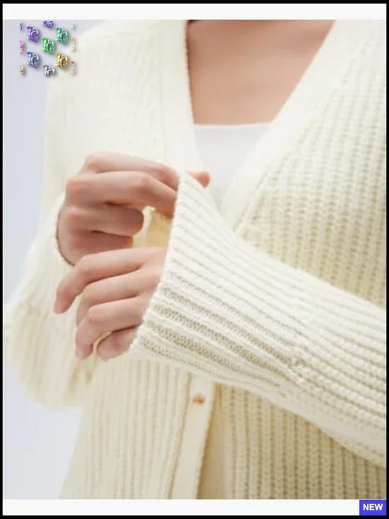 Oversized V-Neck Cardigan Chunky Knit Button Down Long Sleeve Loose Fit - Picture 5 of 7